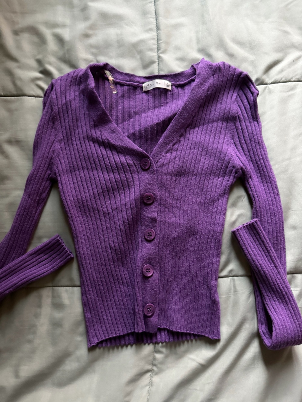 Women's Purple Ribbed Button-Front Sweater